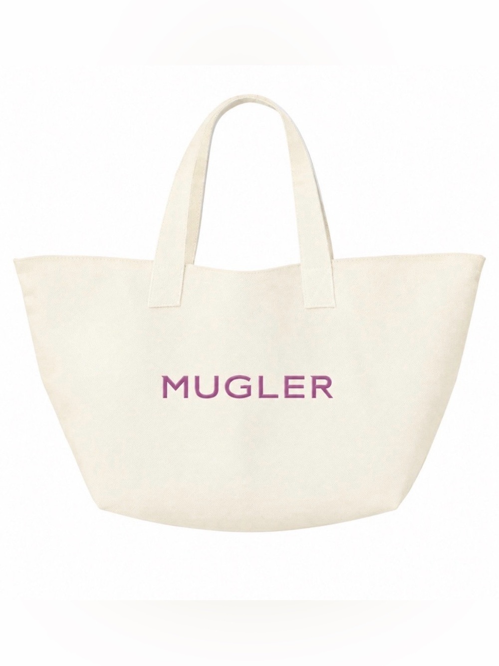 Mugler Cream Canvas Tote with Purple Logo
